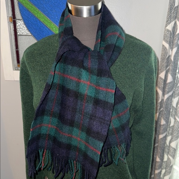 LL Bean Made in Ireland Plaid Wool Scarf - Picture 1 of 5